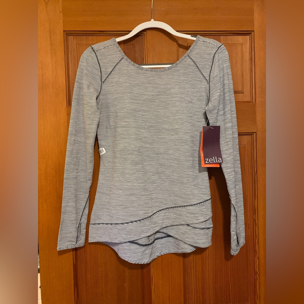 Zella Nordstrom Layer Me Gym Pullover.  Gray/White Stripe Brand New w/All Tags